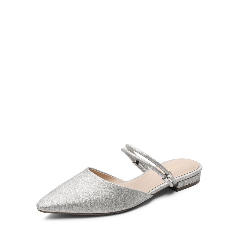 Silver mules flat store